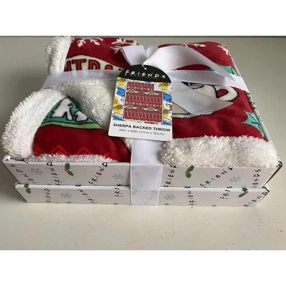 Friends Sherpa Backed Soft Throw Blanket 46 in X 60 in‎ Central Perk Coffee NEW